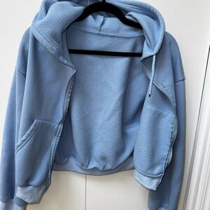 Cozy Cropped Blue Fleece Hoodie